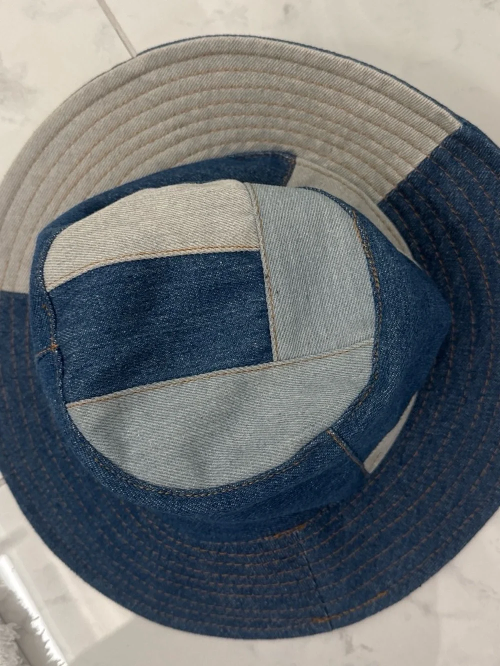 Denim Patchwork Bucket Hat - Blue and Light Blue